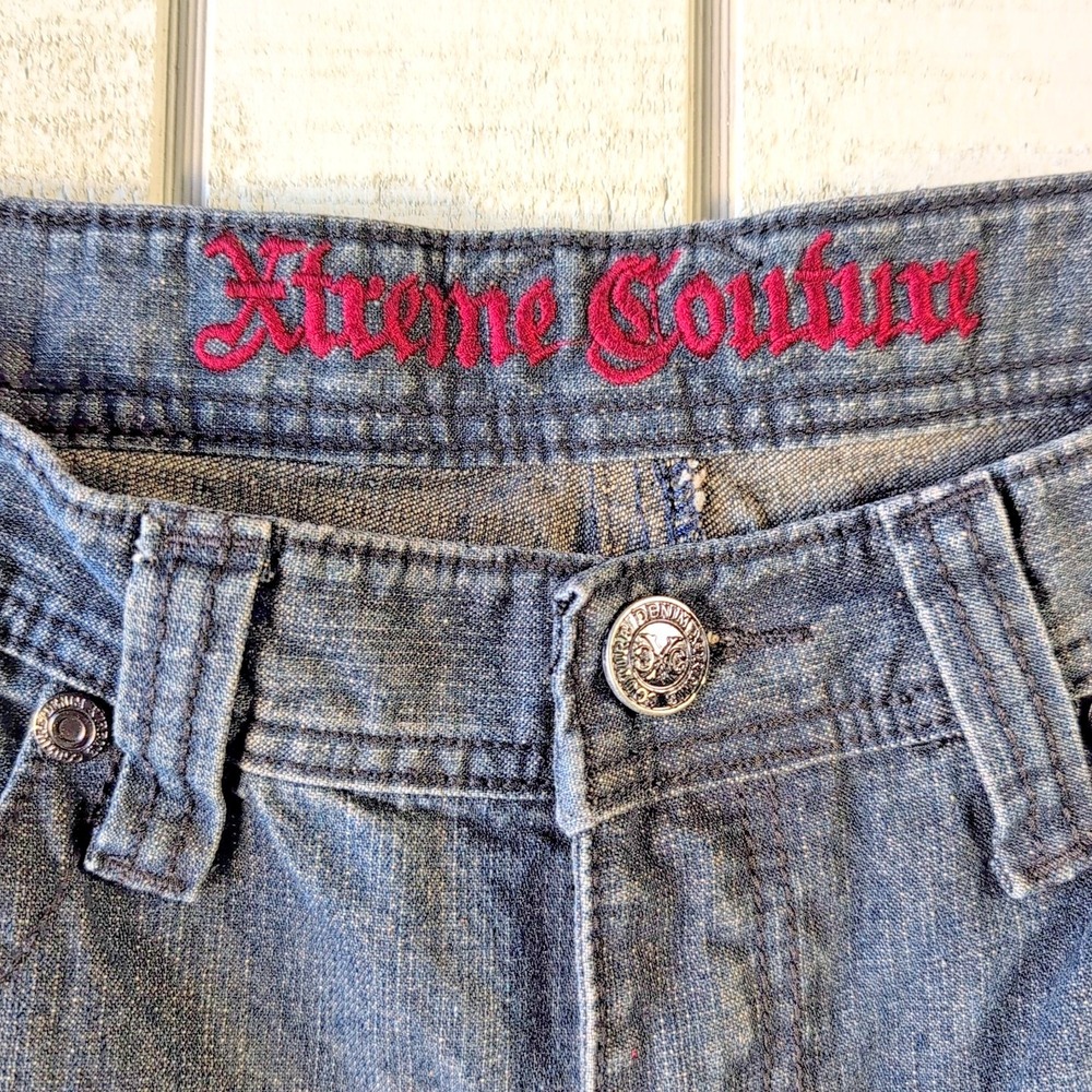 VTG Extreme Couture Mens Jeans 34x30 Blue Denim Studded Cross Designer‎ - Pants - Picture 5 of 11